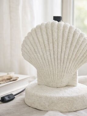 White Seashell Table Lamp Coastal Beach Nautical Textured Decor *No Shade*